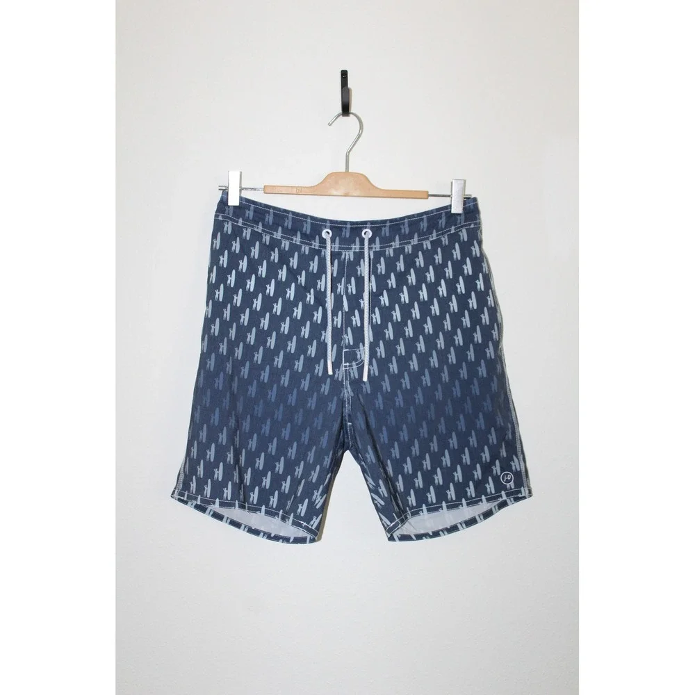Johnnie-O Men's Blue Surfboard Print Swim Trunks Mesh Lined Board Shorts Medium